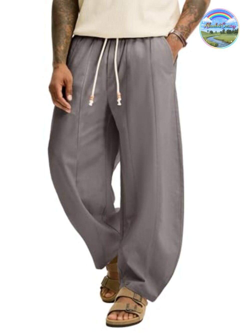 Men's Baggy Linen Cotton Drawstring Pants Pleated Barrel Leg Summer Beach Pant